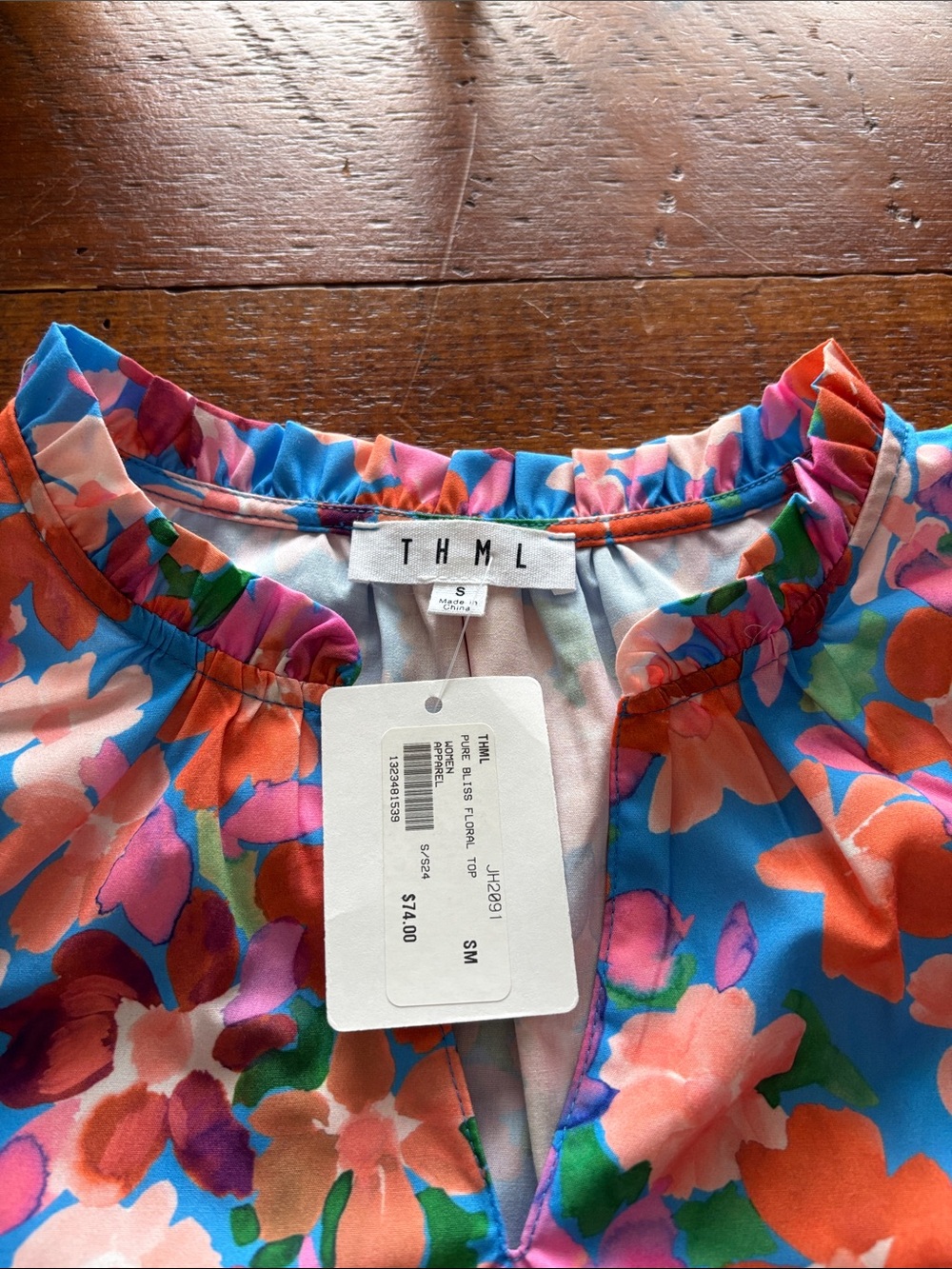 THML Bright Blue Floral Puff-Sleeve Blouse - Picture 2 of 5